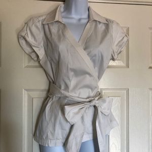SOLD Banana Republic White Cotton Stretch Wrap Top Sz M